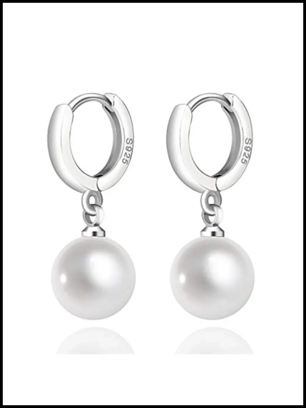 925 Sterling Silver Pearl Drop Dangle Hoop Earrings Hypoallergenic Gift